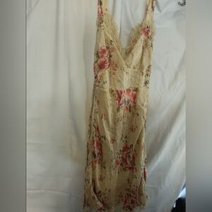 Free People Cream Slip Maxi Dress with Pink Floral Print